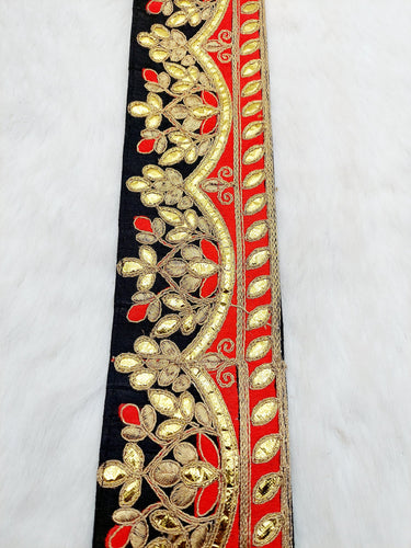 Silk Fabric Trim, Floral Gold Gota Patti Indian Sari Border Trim By Yard Decorative Trim Craft Lace